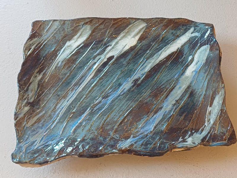 Oblong textured dish by Ray Toms